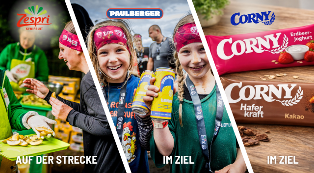 Kiwis von Zespri sind die Verpflegung auf der Strecke. Im Ziel gibt es Paulberger-Limo und Corny Riegel