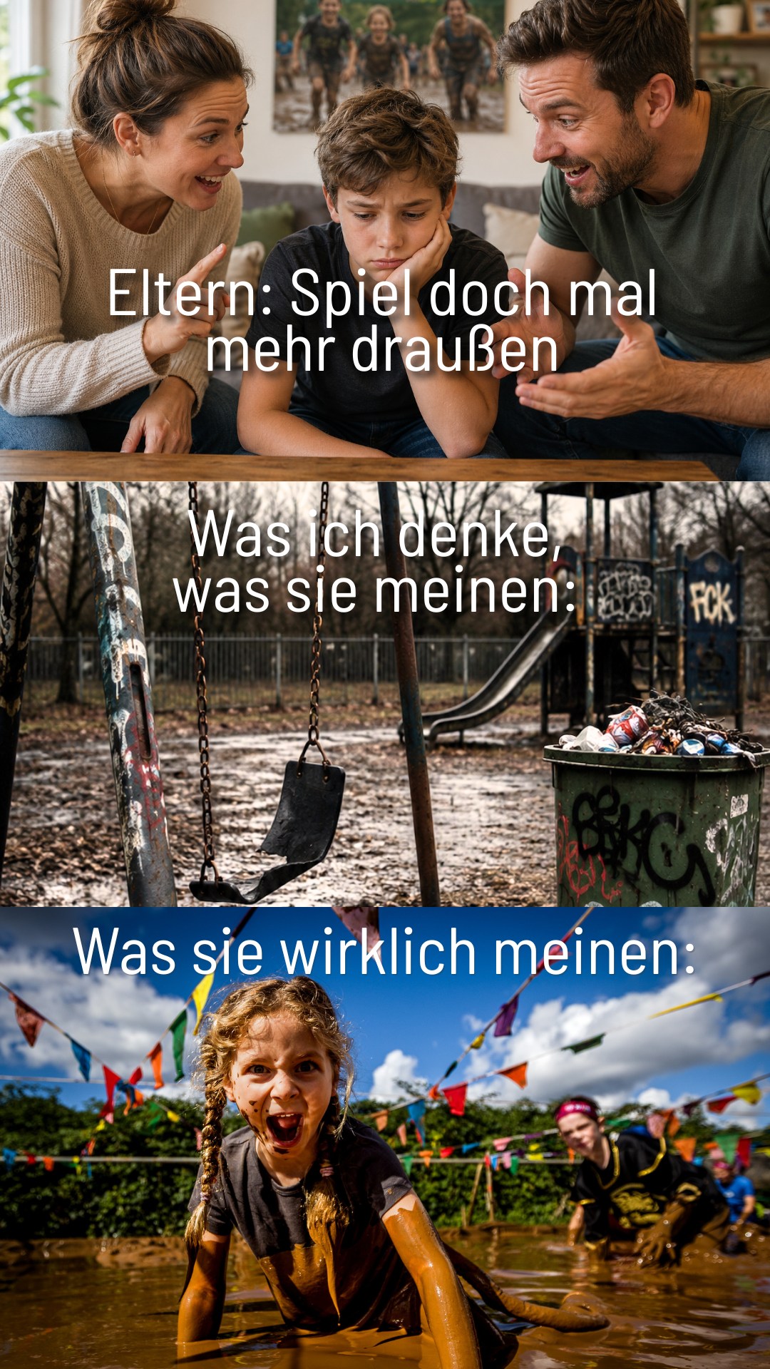 „Spiel doch mal mehr draußen…“ 😄💚

Manchmal braucht es einfach das richtige Abenteuer, um Kinder wieder für die Außenwelt zu begeistern. 💥

Weg von Langeweile und unschönen Spielplätzen – rein in Schlamm, Bewegung, Teamgeist und echte Erlebnisse!
Klettern, krabbeln, lachen und gemeinsam Hindernisse meistern. 😎

Genau dafür gibt’s XLETIX Kids. 💪

Wer wäre sofort draußen dabei? 👀👇

#xletixkids #familienabenteuer #outdoor #spielplatz #meme